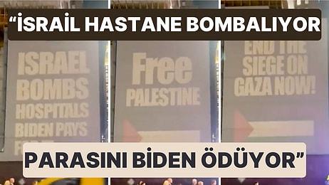 New York'ta Bir Reklam Panosunda İsrail'e Tepki Mesajı: "İsrail Hastane Bombalıyor, Parasını Biden Ödüyor"