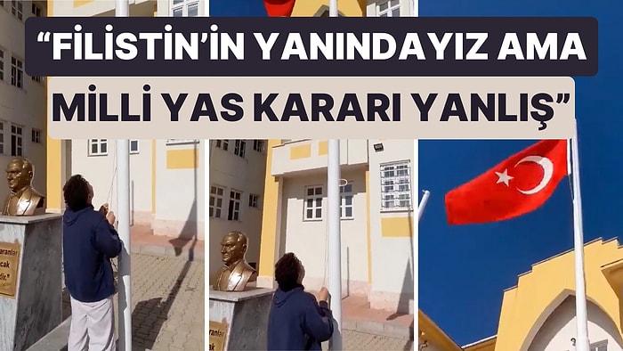 İki Genç Milli Yas İçin Yarıya İndirilen Türk Bayrağını Yeniden Göndere Çekti: "Her Zaman En Tepede Olacak"