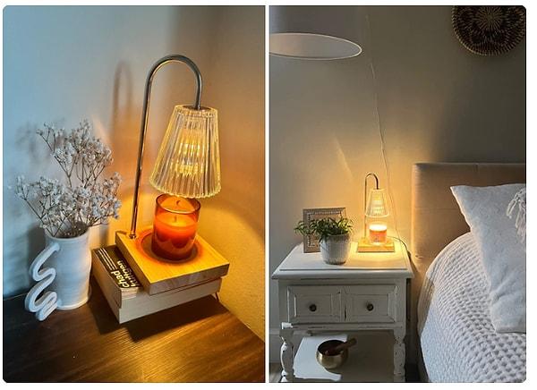 4. Favori mumlarınızı eşit bir şekilde eriten ve odayı leziz kokularıyla dolduran vintage tarzı bir mum ısıtıcısı lamba.