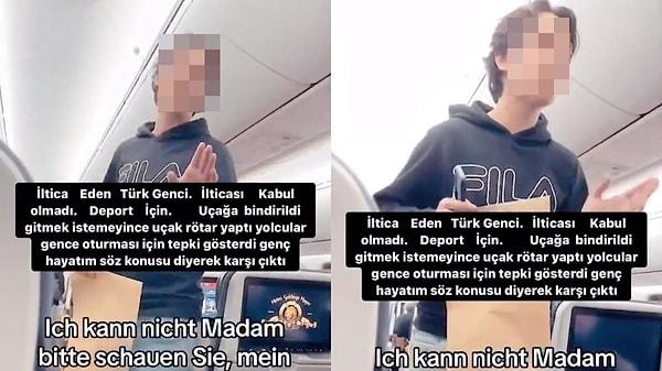 Sosyal medyada yayılan görüntülerde, iltica etmek istediği ülke tarafından deport edildiği iddia edilen bir gencin uçaktaki yolcularla tartıştığı anlar yer aldı.
