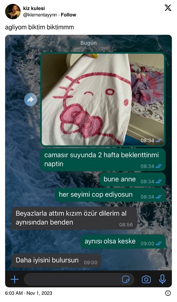 Diyalog şöyle. Tabii vurucu kısım bu suçlayıcı tavır karşısında anne bireyin özür dilemek zorunda kalması.