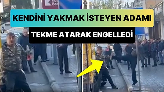 Kendini Yakmak İsteyen Azerbaycan Vatandaşını Elindeki Mazota Tekme Atarak Engelleyen Adam