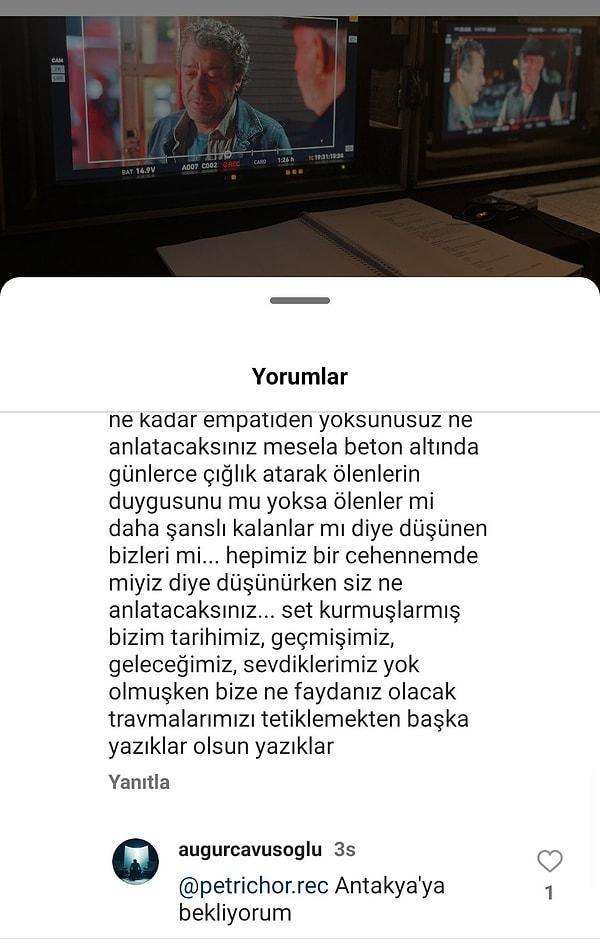 Uğur Çavuşoğlu'nın Instagram'da son paylaştığı fotoğrafa halk yorum atarak kızgınlıklarını dile getirdi. Gelen yorumlardan birine Çavuşoğlu önce "Antakya'ya bekliyorum" cevabı verdi, ardından fotoğrafı yorumlara kapattı.