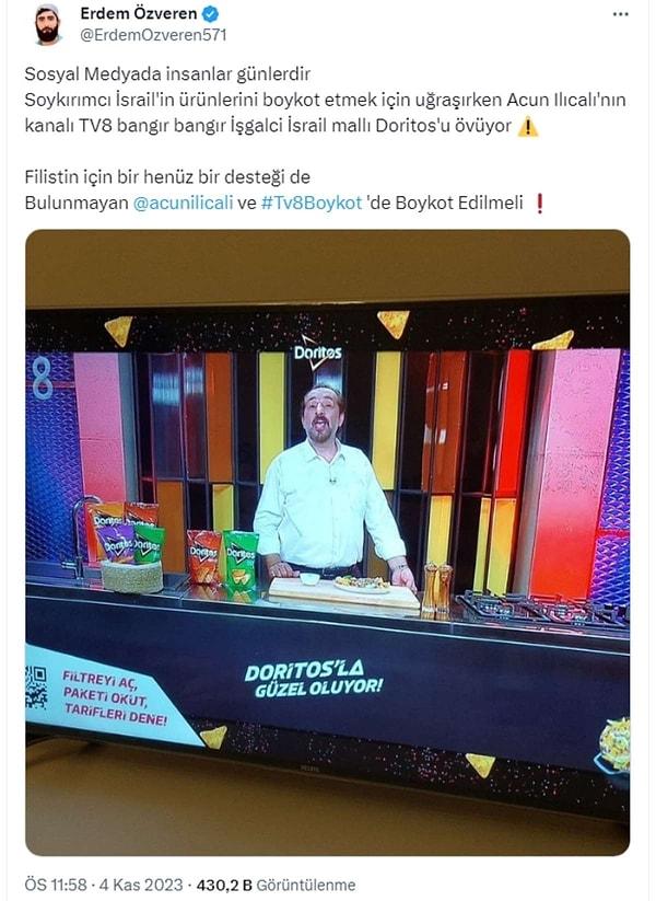 Özveren bir başka paylaşımında da yine aynı programın jürilerinden Mehmet Yalçınkaya'nın İsrail ürünü olduğunu öne sürdüğü bir cips markasının reklamını TV 8'de yapmasına tepki gösterdi ⬇️