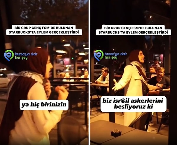 Bursa'nın Nilüfer ilçesinde bulunan bir Starbucks mağazasına giren kadının elindeki iPhone dikkat çekerken, o kadın 'Hiç mi vicdanınız sızlamıyor' dedi.