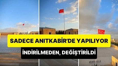 Anıtkabir'de Dalgalanan Türk Bayrağı'nın İndirilmeden Gönderde Değiştirildiği Anlar Gündem Oldu