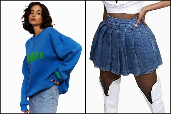 Oversize sweatshirt ve mini pilili etek kombininin güzelliği...