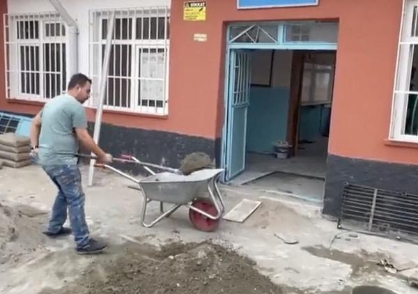 Yozgat'ta bulunan Çadırardıç İlköğretim Okulu'nun müdürü Mustafa Ocak ara tatilde okulunun tamirat işlerini gerçekleştirmeye başladı.