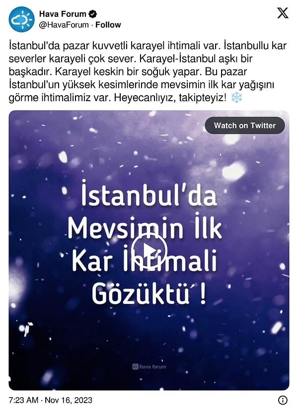 İstanbul’da ise pazar günü yüksek kesimlerde kar yağışı olabilir 👇