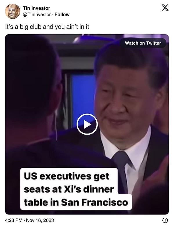 "Bu büyük bir kulüp ve sen onun içinde değilsin" başlığıyla paylaşılan video, son dönemde barışsın mı, kavgaya devam mı etsin kısmında karar veremeyen ABD ve Çin'in arasında resmi bir toplantı görüntüleriydi.