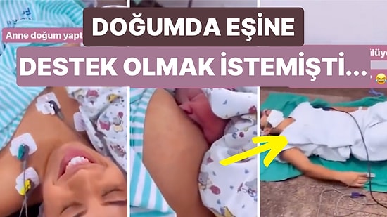 Eşine Destek Olabilmek İçin Doğuma Giren Baba Gerginlikten Fenalaşınca Ortaya Güldüren Görüntüler Çıktı