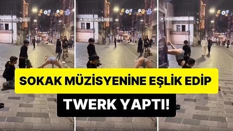 Taksim'de Sokak Müzisyeninin Ritmini Kendini Kaptıran Kadın Şpagat Açıp, Twerk Yaptı