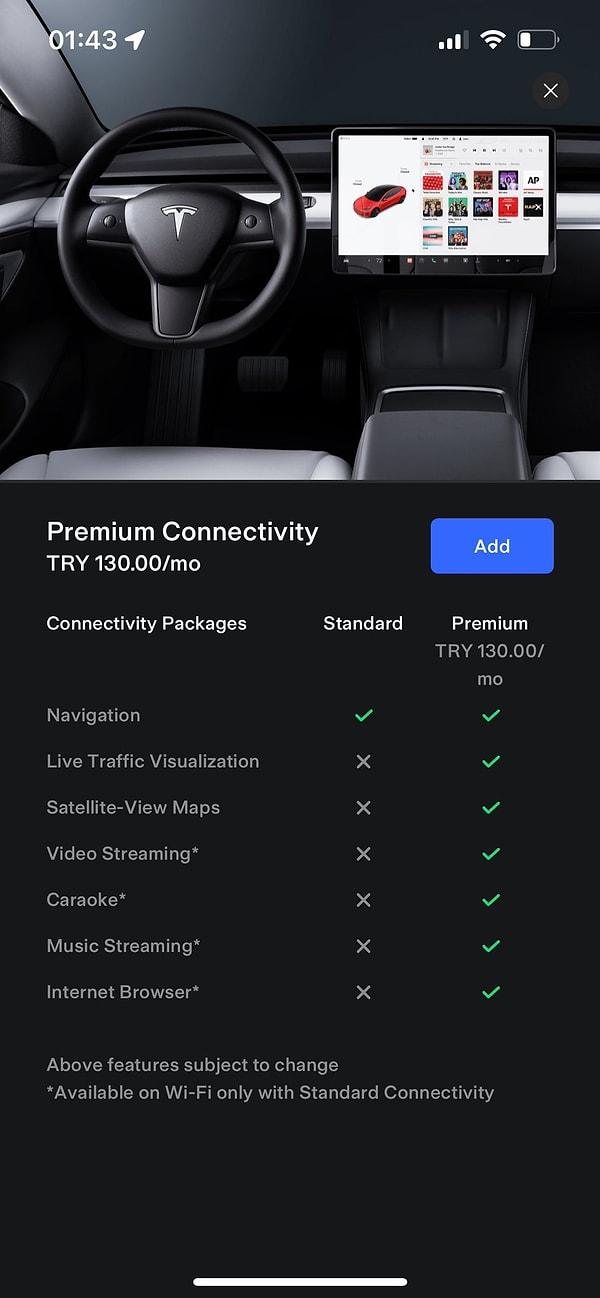 Tesla, Premium Connectivity aboneliğini nihayet Türkiye'de kullanıma sunuyor. Aylık 130 TL ödeyerek sahip olunabilen bu abonelik ile birlikte Tesla kullanıcılarını daha pratik ve daha işlevsel Model Y'ler bekliyor olacak.
