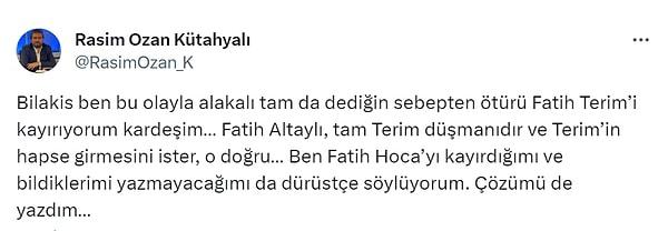 Gazeteci Fatih Altaylı hakkında,"Fatih Terim'e düşmandır" diyen Kütahyalı, Terim hakkında "kendi bildiklerini" anlatmayacağını söyledi.