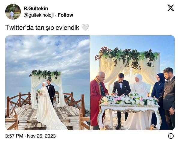 @gultekinoloji isimli Twitter kullanıcısı, eşiyle fotoğraflarını paylaşarak "Twitter'da tanışıp evlendik" notunu düştü.