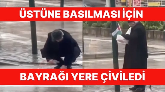 İsrail'e Karşı İlginç Protestolar Devam Ediyor: Üstüne Basılması İçin İsrail Bayrağını Yere Çiviledi