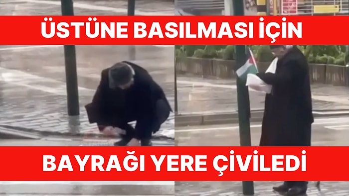 İsrail'e Karşı İlginç Protestolar Devam Ediyor: Üstüne Basılması İçin İsrail Bayrağını Yere Çiviledi