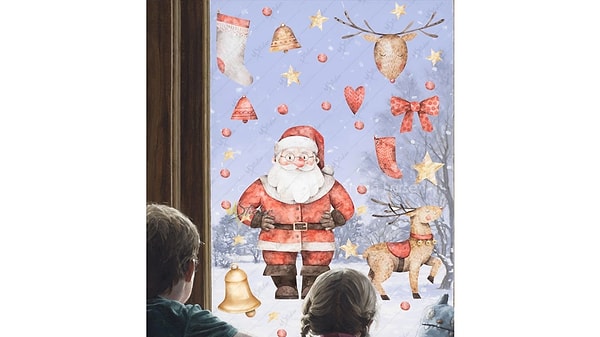8. Msticker Yılbaşı Noel Babalı Cam Duvar Süsü