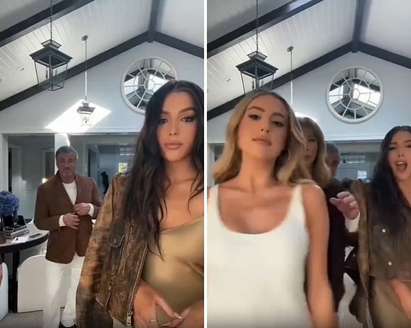 Kızlarıyla birlikte şarkı söyleyip dans eden efsane oyuncunun o anları da sosyal medyada gündem oldu.