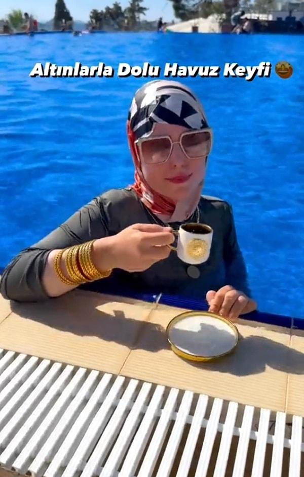 Nevra Bilem, "altınlarla dolu havuz keyfi" paylaşımıyla sosyal medyada gündem olmuştu.