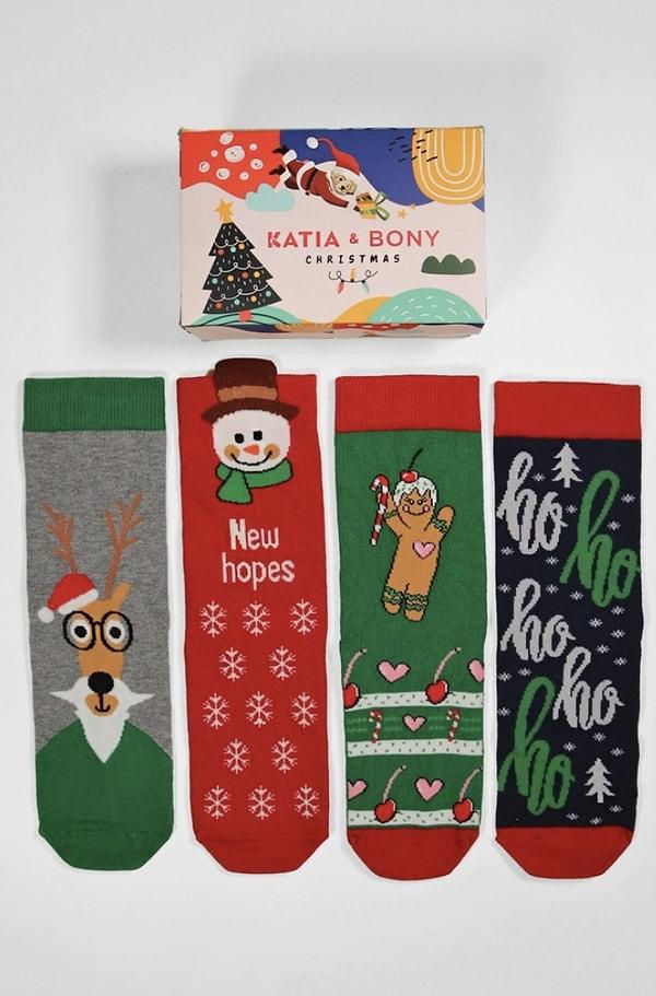 Katia&Bony Paket Christmas Box Art Unisex Soket Çorap