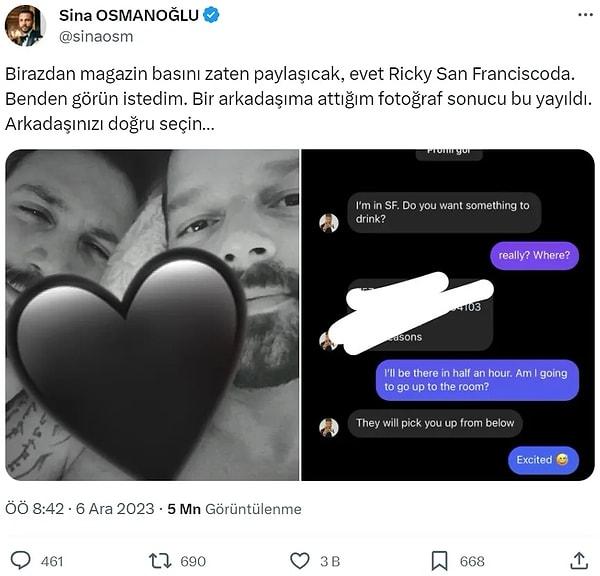 Sina Osmanoğlu, bundan önce dünyaca ünlü yıldız Ricky Martin'le yaptığı paylaşımı sahte çıkmıştı.