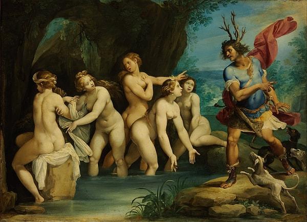 Söz konusu tablo, İtalyan ressam Giuseppe Cesari'nin başyapıtı “Diana ve Actaeon” ve avcı Actaeon'un, tanrıça Diana ve perilerinin yıkandığı bir suya daldığı Yunan mitolojisi öyküsünü yansıtıyor.