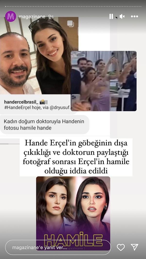 @magazinane'nin görüntüsünü aldığı üzere hem Doktor Yusuf Olgaç'ın Hande Erçel'le beraber pozunu paylaşması hem de o fotoğrafı bir fan hesabının paylaşması üzerine alevlenen hamilelik iddiası "Acaba mı?" dedirtmiş, hatta dizisinin de bu yüzden final yaptığı söylentileri dolaşmaya başlamıştı.