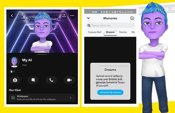 Buna ek olarak Snapchat'in "Dreams" adlı yeni özelliği kullanıcılara arkadaşlarıyla birlikte fantastik portreler oluşturma imkanı tanıyor.