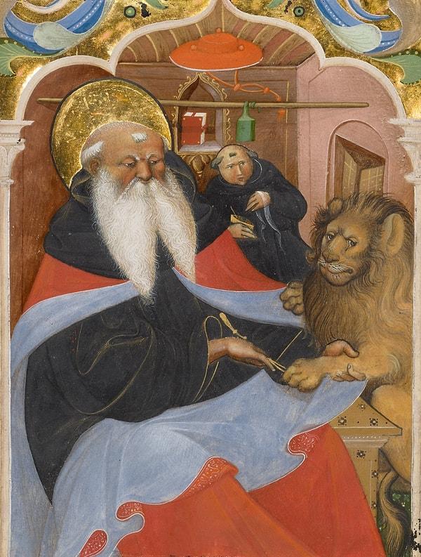 4. Aslan pençesinden diken çıkaran Aziz Jerome'un tablosu. (15. Yüzyıl, Italya)