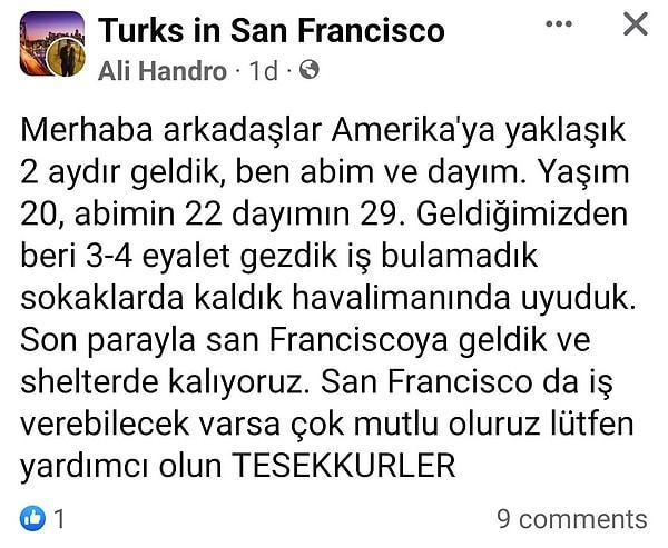 İş bulamayan, yatacak yeri bile olmayıp sokaklarda kalan Türk vatandaşlarının yardım mesajlarını yayınladı.
