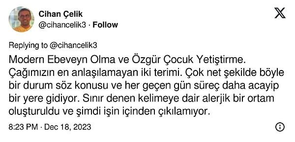 Uzman Çelik, sorunun kaynağına yönelik tespitini de paylaştı. Siz ne dersiniz? Çocuk yetiştirmeye anne babalar kendilerini yetiştirerek mi başlamalı? Yorumlara bekliyoruz.