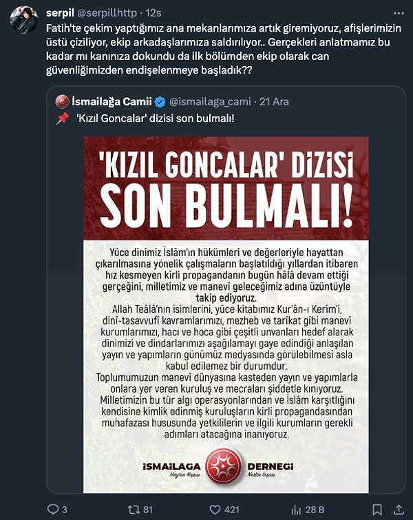 Set çalışanı sonrasında Twitter'dan yaptığı paylaşımı sildi.👇