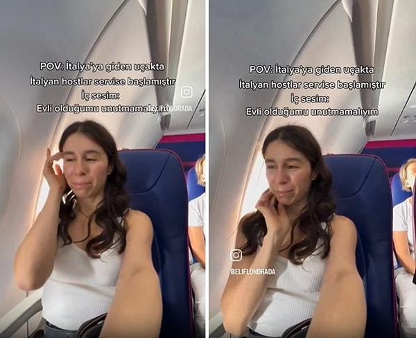 Elif'in "İtalya'ya giden uçakta İtalyan hostlar servise başlamıştır. İç sesim; 'Evli olduğumu unutmamalıyım'" diyerek paylaştığı yeni videosu da sosyal medyada gündem oldu.