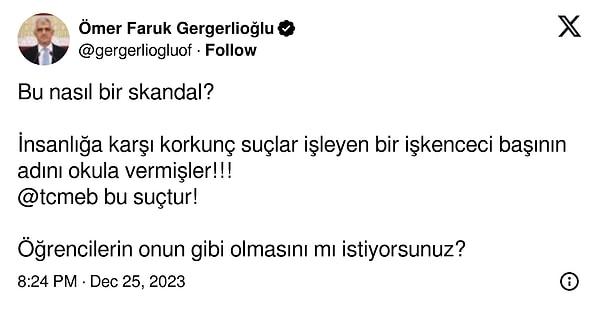 DEM Parti Kocaeli Milletvekili Ömer Faruk Gergerlioğlu da "Bu nasıl bir skandal. Öğrencilerin onun gibi mi olmasını istiyorsunuz?" diye hesap sordu.