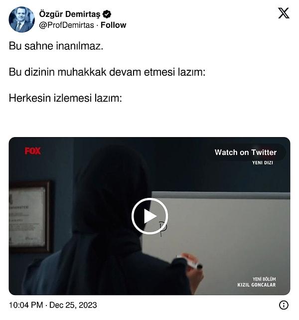 Özgür Demirtaş da sosyal medyada tüm şimşekleri üzerine çeken bu sahneyi müthiş buluyor ve tartışmaların odağına yerleşene dizinin devam etmesini destekliyor.