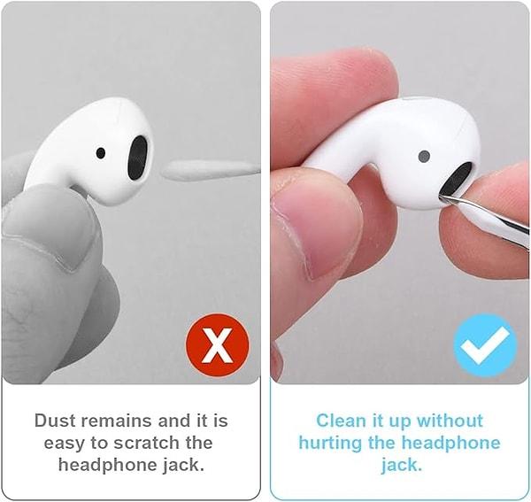 11. Bluetooth kulaklık kutusundaki veya kulaklık boşluğundaki tozu ve kalıntıları temizlemek için 3'ü 1 arada kulaklık temizleme seti.