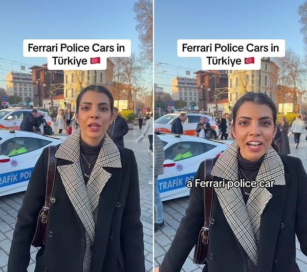Arshia Ahuja isimli Hint bir turist, İstanbul'da gördüğü Ferrari marka polis aracına şaşkınlığını paylaştığı bir video ile duyurdu.