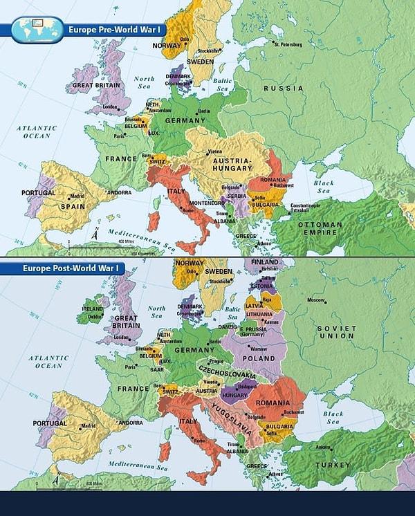 7. Birinci Dünya Savaşı'ndan önce ve sonra Avrupa ülkeleri.