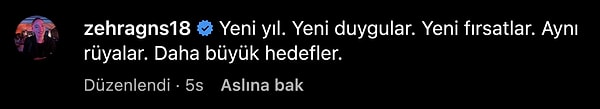 Zehra Güneş, "Yeni yıl. Yeni duygular. Yeni fırsatlar. Aynı rüyalar. Daha büyük hedefler." başlığıyla fotoğrafları paylaştı.