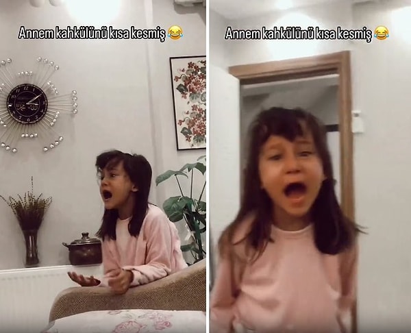 Kakülü kısa kesildiği için sinirlenen ve kriz geçiren ufaklığın o anları ise 'Bu ne? Bu ne?' diyor.