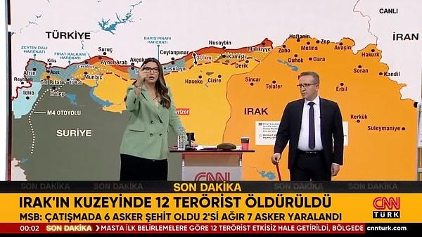 Şehit haberleri tüm Türkiye'nin yüreğinde büyük bir acıya neden olurken, CNN Türk'te canlı yayın yapan Fulya Öztürk de ekranlara bir görüntü getirerek 'Yaklaşık 1 saat önce Hakkari-Irak sınırı Çukurca bölgesinden kaydedilen bir görüntüdür' diyerek çatışma sesleri yer alan bir görüntü yayınladı.