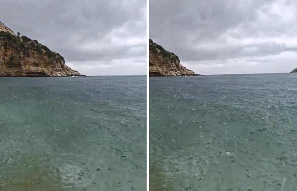 Su altından muazzam görüntüler paylaşan 'galewyn' isimli TikTok kullanıcısı Antalya'da yağmur yağarken denize girdi.