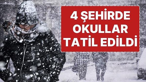 Kar yağışı nedeniyle Hakkari ve Artvin kent genelinde, Giresun'un 5 ilçesinde tüm ilk ve orta dereceli okullarda, Trabzon'da ise taşımalı eğitim kapsamındaki öğrenciler için eğitime 1 gün ara verildi.
