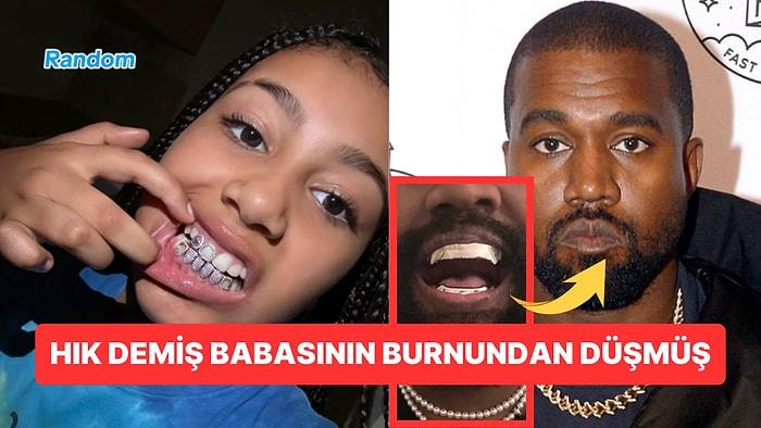 Moda Konusunda Kanye West'in İzinden Giden North West Babası Gibi Pırlanta Kaplı Dişleri ile Hava Attı