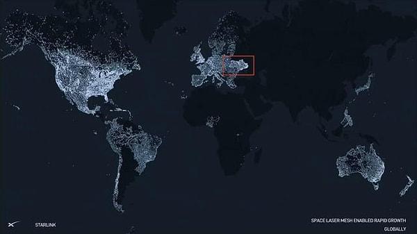 9. Dünyada Starlink'in kullanım haritası.