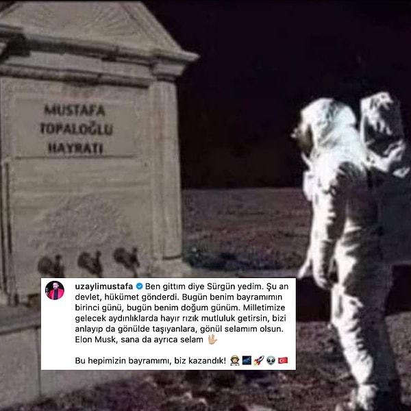 Bu işin bilir kişisi (!) olan Topaloğlu, uzayda Mustafa Topaloğlu 'hayratının' önünde duran astronotlu bir fotoğraf paylaştı. Hem ilk Türk astronotumuza sitem etti, hem de Elon Musk'a selamlarını iletti 🙈