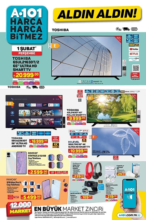 Toshiba 65" Ultra HD Smart Tv 20.999 TL