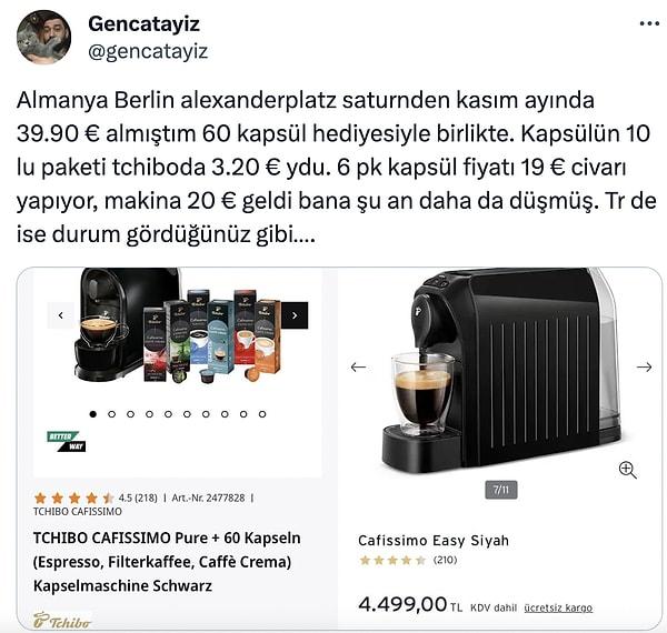 20 euroluk makinenin fiyatı Türkiye'de 150 euro civarı...