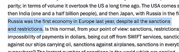 1. Videoda Putin, Rusyan'nın Avrupa'daki en büyük ekonomiye sahip olduğunu söylüyor. Fakat kullanıcı, Rusya'nın Avrupa'da 32. sırada olduğunu gösteriyor. Kanıtlarla birlikte!